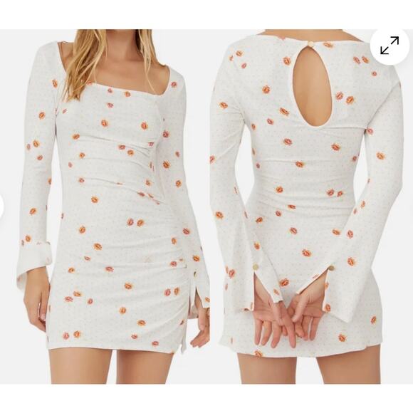 FREE PEOPLE Celia Ivory Combo Floral Mini Dress Size Medium boho hippie cottage - Picture 1 of 8